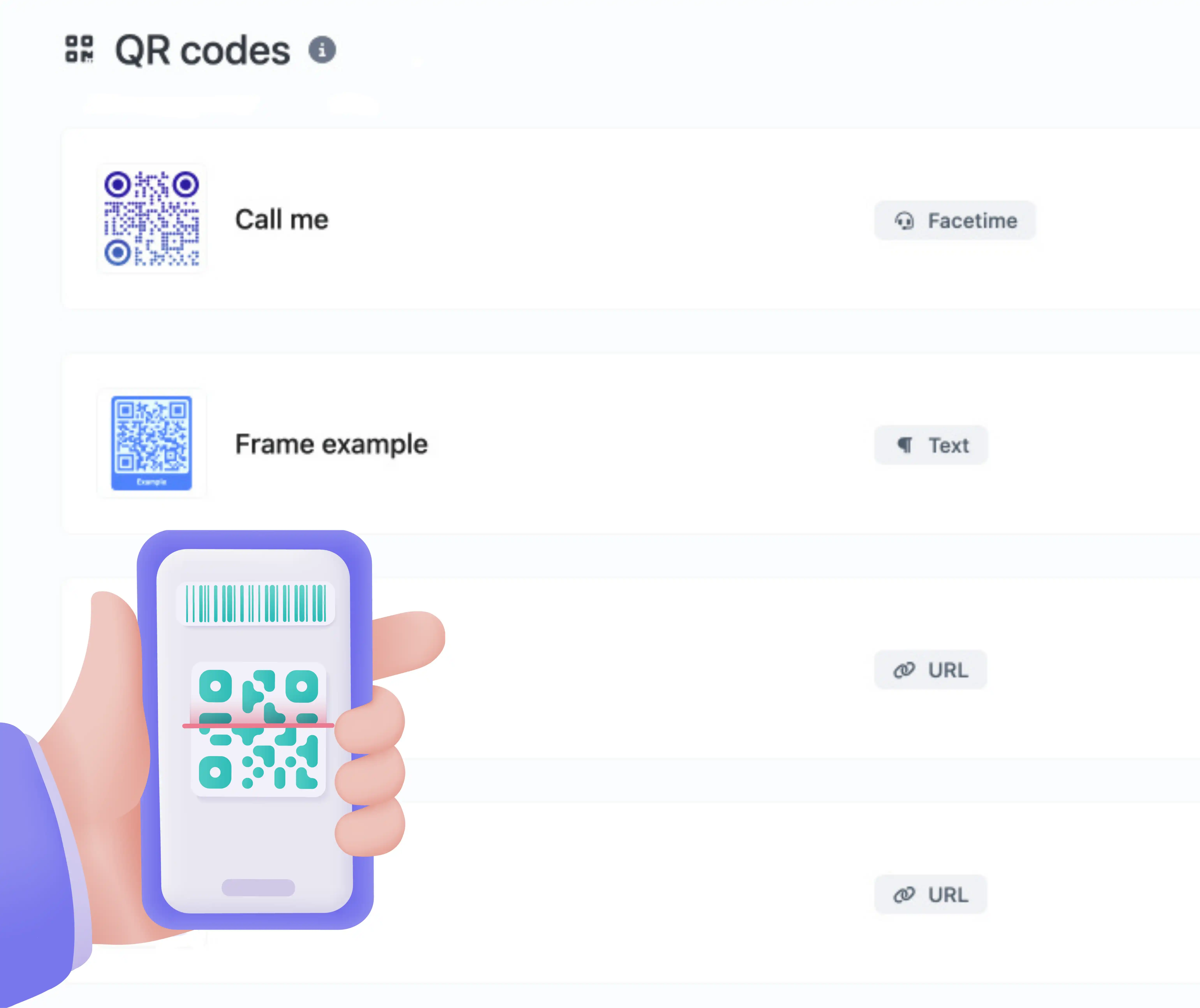 Screenshot of the app QR code system page